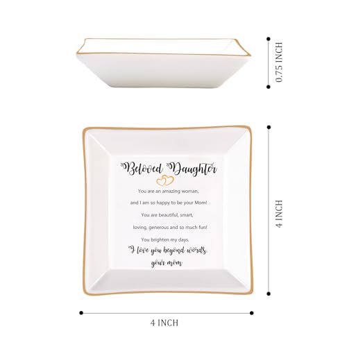PUDDING CABIN Daughter Gifts from Mom Ring Dish Beloved Daughter Jewelry Tray Birthday Gift - color: Daughter