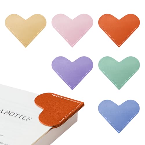 Leather Heart Bookmarks, HOMTEK 6pcs Cute Corner Page Book Marks for Reading Women, Book Lovers Teachers Students, Cute Handmade Reading Gifts(Love B-6pcs) - style: Love B-6PCS