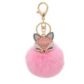 Faux Rabbit Fur Pom Pom Keychain with Fox Head - color: Pink2