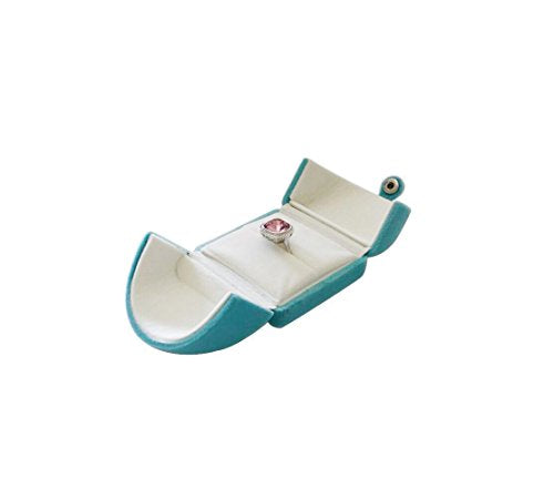 Aqua Teal Velvet Ring Box, Unique Domed Tri-Fold Opening, Proposal Engagement Wedding Ring Presentation Case, Velvet Button Closure, Cream Interior, Premium Gift Box for Diamond Ring - color: Ring Case