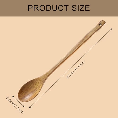 Wooden Cooking Spoons, 16.5 Inch Long Handle Wooden Cooking Spoon Mixing Spoons Non Scratch Long Tasting Stirring Spoon for Nonstick Cookware