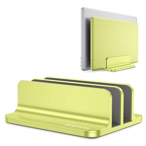 OMOTON Dual Vertical Desk Laptop Stand Holder, Fits MacBook Air/Pro, Citron - color: Citron