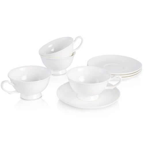 Fine Bone China Espresso Cups and Saucers Set of 4, 5 oz - color: 4Pcs Plain Set, size: 4 Count (Pack of 1)
