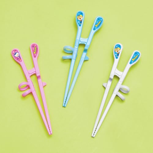 Edison Pororo Training Chopsticks, 2 Step Beginner Learning Chopsticks, BPA-Free Plastic, Korean Food, Japanese Food, Sushi, Dishwasher Safe, Blue, Made in Korea (Right Hand)