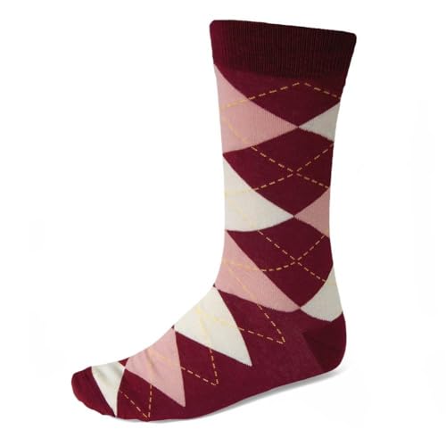 tiemart Men's Socks, Fits Men's Shoe Sizes 8-12 - color: Burgundy and Blush Argyle
