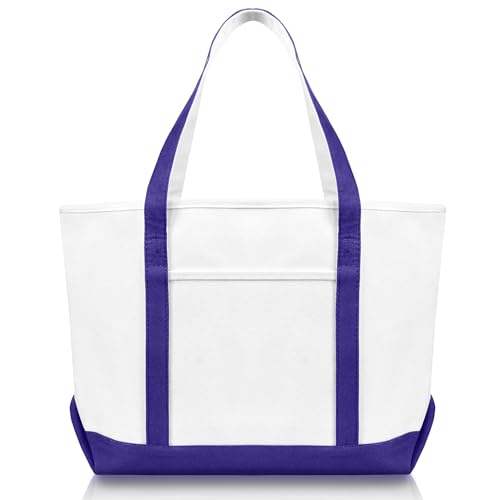 DALIX 23" Premium 24 oz. Cotton Canvas Shopping Tote Bag - color: Purple