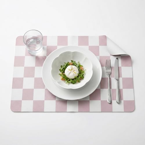 Set of 6 Checkerboard Non-Slip Washable Placemats for Dining Table - color: Pink