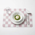Set of 6 Checkerboard Non-Slip Washable Placemats for Dining Table - color: Pink