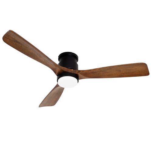 52 Inch Amber Wood Ceiling Fan with Lights - color: Flush Mount - Amber wood