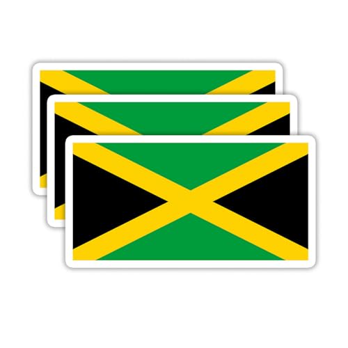 (3PCS) Jamaica Flag stickers, Countries Flag Stickers - Waterproof Vinyl Decals For Laptops, Tumblers, Water Bottles, Books, Scrapbooks, Size 3 x 1.6 Inch - color: Jamaica