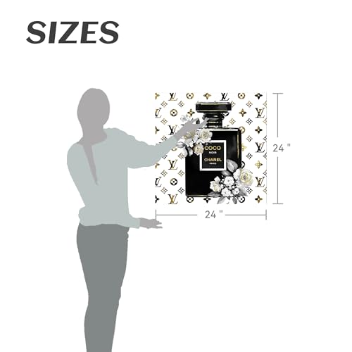 summer melody Black White Perfume Bottle Canvas Wall Art 24x24Inch - color: Black, size: 24L" x 24W"