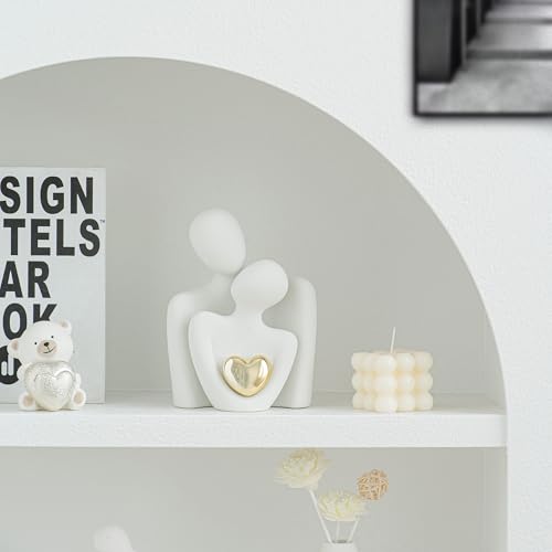 Ceramic Couple Statue - Modern Shelf Decor Knick Knacks for Shelves, Valentine's Day Wedding Gifts, Home Decor for Living Room, Bedroom, Bookshelf & TV Stand (L) - size: L-7.08in