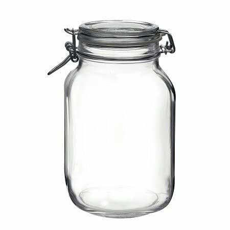 Bormioli Rocco Fido Glass Jar with Airtight Clamp Lid, 67.75 Oz - Clear