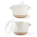 AmorArc 24 oz Soup Bowls with Lids, Ceramic Soup Containers with Handle - color: Light Beige(Line ), size: Set of 2