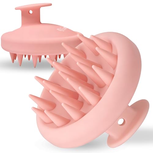Nimiah Extra-Soft Scalp Massager Shampoo Brush Silicone Scalp Scrubber with Longer Flexible Bristles for Gentle Detangling, Deep Cleansing & Relaxing Scalp Care, Manicure Safe & Travel-Friendly - color: Pink