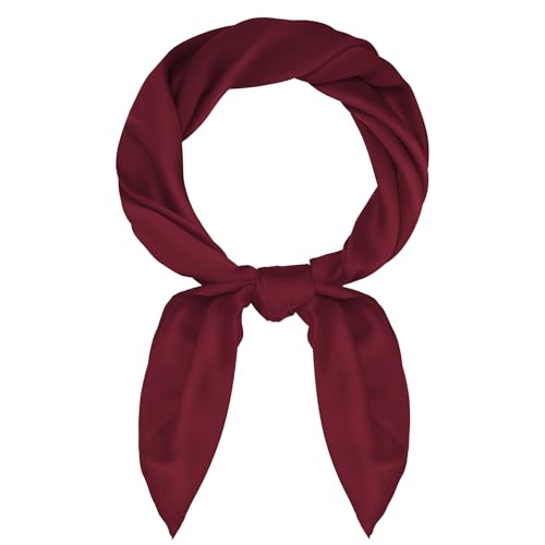 Pistha Satin Scarf Neck Scarf Square Bandanas Hair Handkerchief 27.5 inch - color: Wine Red