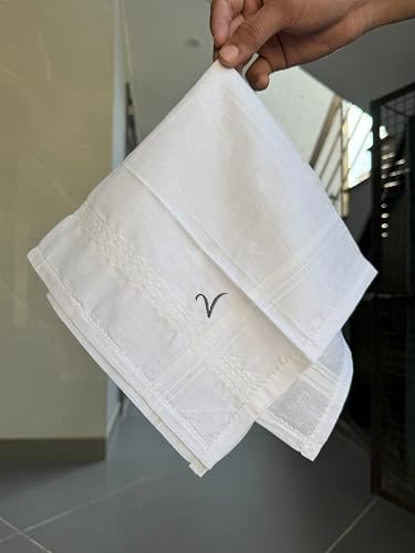 Monogrammed Handkerchiefs for Men 3-Pack Cotton, White Hankies - color: V