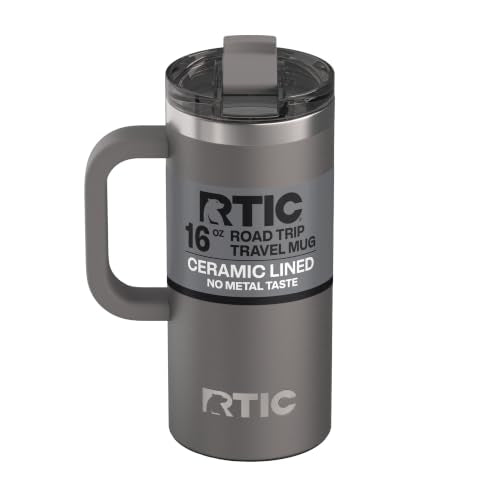 RTIC 16oz Road Trip Travel Mug with Lid and Handle, Ceramic Lined, Graphite - color: Graphite, size: 16 Ounces