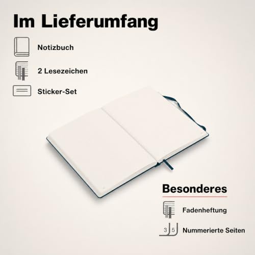 LEUCHTTURM1917 - Notebook Hardcover Medium A5-251 Numbered Pages for Writing and Journaling - Thinking Ahead (Dotted Paper, Deep Sea) - color: Deep Sea, style: Dotted