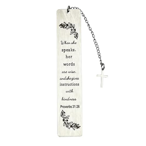 Christian Bookmark Gifts for Women Girls Boys, Inspirational Religious Book Mark Markers Faith (When she Speaks her Words), Silver - style: When she speaks her words