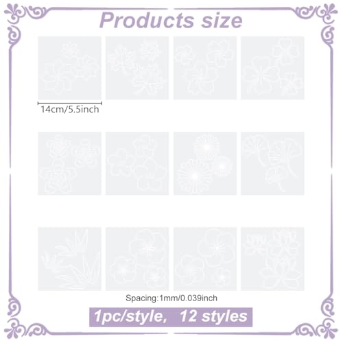 FREEBLOSS 12Pcs Plastic Sashiko Stencil Kit Flower Sashiko Pattern Template Embroidery Pattern for Hand Quilting Sashiko Patterns Templates Embroidery Stencils 14x14cm - style: Cherry Blossom
