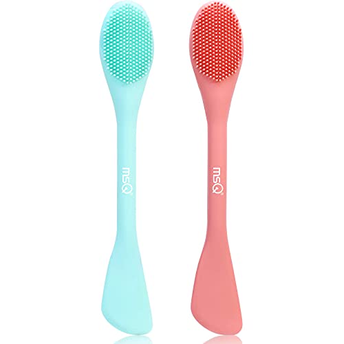 MSQ Silicone Face Mask Brush, Soft Facial Cleansing Scrubber, 2 Pack Double-End Facial Mask Brush for Mud, Clay, Charcoal Mixed Mask, DIY, Skincare Applicator Tools (Orange) - color: Orange