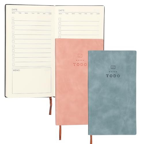 PATIKIL 2Pcs Planner Notebook, A6 100 Sheets Undated to Do List Daily Weekly Monthly Goals Tracker Pocket Notebook for Office Study Time Management Fitness Weeding, Sky Blue/Pink - color: Sky Blue/Pink