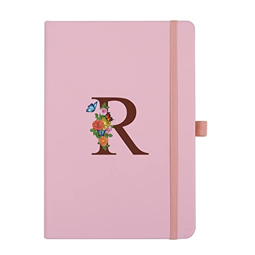 Pink Notebook for Women, 5.7"X8.3" A5 Journal Notebook with Letter R, Dual-Sided Writing Notebook with Dividers, Cute Leather Journal for Work, Business, School, Meetings, Travelers, Small Notebook - color: R