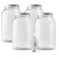 1 Gallon Glass Jar with Lid | 4-Pack Wide Mouth Set with 5 Metal Caps - size: 4 Pack