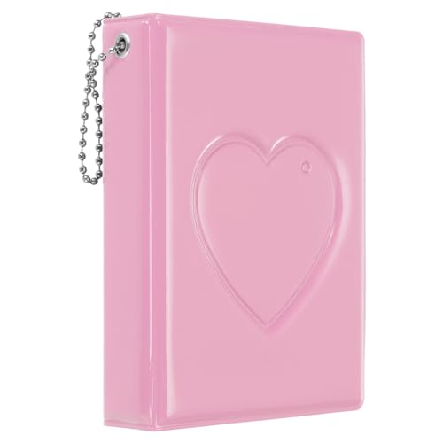 PATIKIL 3 Inch Mini Kpop Photocard Binder 2.5"x3.5" Album with 32 Pockets Small Bookshelf Love Heart Picture Holder Book for Collection, Pink - color: Pink