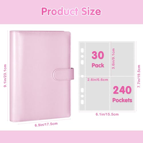 A5 Kpop Photocard Binder with 30 Pack 4-Pocket Card Pages, 6 Ring A5 Binder Card Collector Album with 240 Card Slots,PU Leather Binder Cover with Magnetic Buckle Closure for Organizing Trading Card - color: Pink