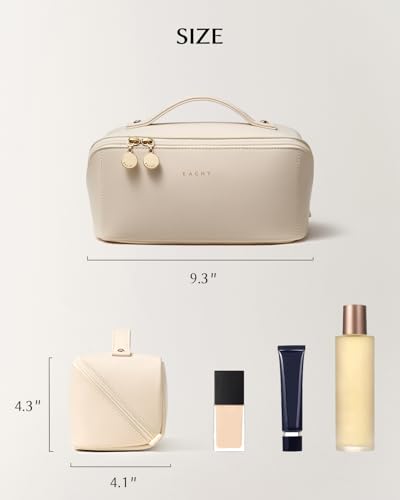 EACHY Travel Makeup Bag for Women, PU Leather Cosmetic Bag, White, Medium - color: F - White, size: Medium