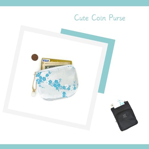 Handmade Women Coin Purse Brocade Rosary Bag Silk Jewelry Pouch Zipper Wallet - White Turquoise - color: White_Turquoise