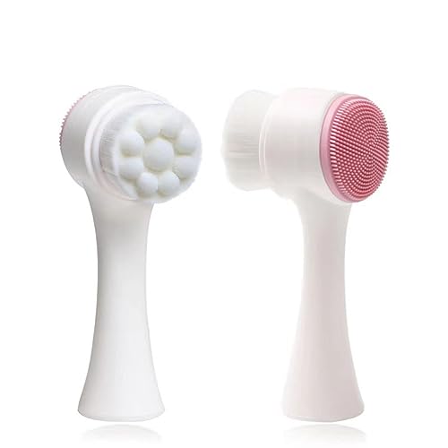 AKOAK 1 Pack Facial Cleansing Brush, 2-in-1 Two-Head Manual Cleansing Brush, Silicone Facial Scrubbing Brush for Deep Pores, Exfoliation, Blackhead Removal and Cosmetic Massage
