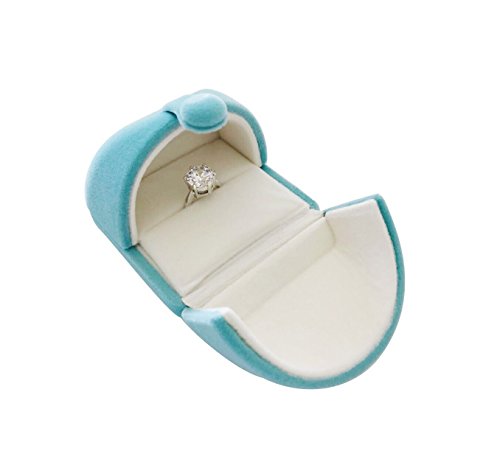 Aqua Teal Velvet Ring Box, Unique Domed Tri-Fold Opening, Proposal Engagement Wedding Ring Presentation Case, Velvet Button Closure, Cream Interior, Premium Gift Box for Diamond Ring - color: Ring Case