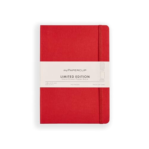 myPAPERCLIP Limited Edition A5 Checks/Square Grid Notebook | 192 Pages, 100 GSM, Soft Cover, A5 (5.83 × 8.27 in) | Flat Lay | Bookmark & Elastic Closure | Ruby - color: Ruby, style: Checks