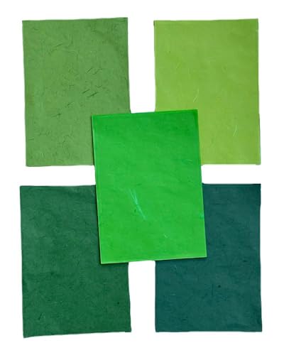 A5 50 Sheets Natural Fiber Mulberry Tree Mulberry Paper Sheets Art Tissue Washi Paper Design Craft Art Origami Suppliers Card Making 8.3" x 5.8". (Green Tone, A5) - color: Green Tone, size: A5