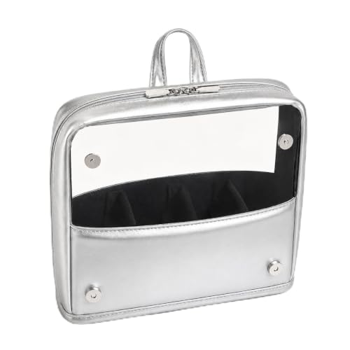 YDR Standing Makeup Brush Bag - Clear Portable Travel Cosmetic Pouch, Large Capacity Foldable Makeup Brush Holder, Water-Resistant Professional Makeup Tool Case for Women & Artists (Silver) - color: silver