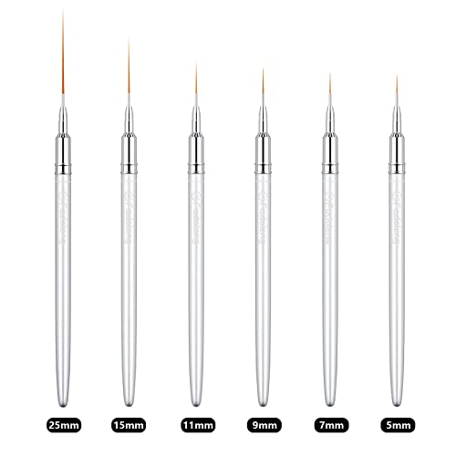 Liner Brush for Nails, 6 Pcs Thin Nail Art Brushes - color: Silver