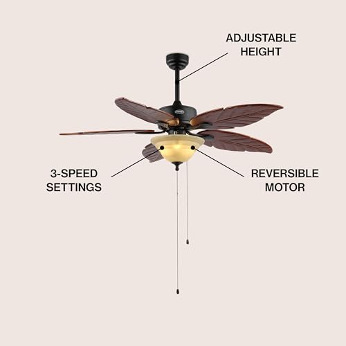 JONATHAN Y Poinciana 52" Coastal 3-Light Palm Leaf Ceiling Fan, Dark Brown - color: Dark Brown