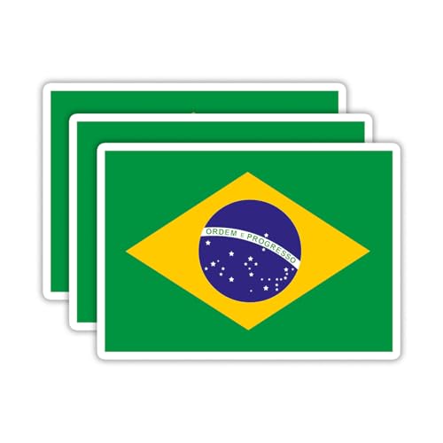 (3PCS) Brazil Flag stickers, Countries Flag Stickers - Waterproof Vinyl Decals For Laptops, Tumblers, Water Bottles, Books, Scrapbooks, Size 3 x 2.2 Inch - color: Brazil