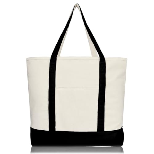 22" Heavy Duty Cotton Canvas Tote Bag (Zippered) - color: Black