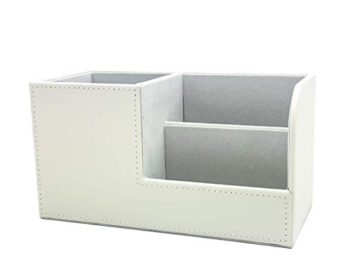Leather Multi-Function Desk Stationery Organizer Storage Box Pen/Pencil, Cell Phone, Business Name Cards, desk organizers (White) - color: White