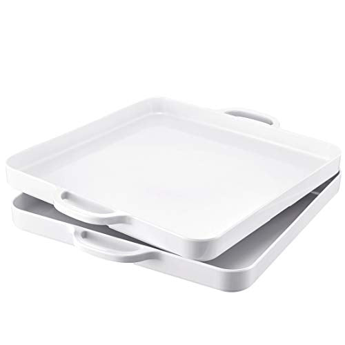 Square Serving Trays with Handles Melamine White 12.5x12.5 Inch Spill Proof Kitchen Eating Trays Set of 2 for Cafeteria Cafe Food Appeizer Dessert Snack Dinner Lunch Breakfast,TR14-02 - color: White