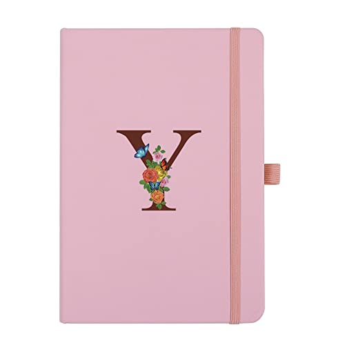 Pink Notebook for Women, 5.7"X8.3" A5 Journal Notebook with Letter Y, Dual-Sided Writing Notebook with Dividers, Cute Leather Journal for Work, Business, School, Meetings, Travelers, Small Notebook - color: Y