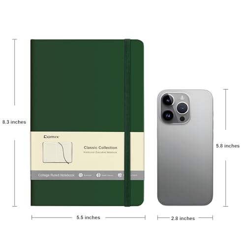 Comix Lined Journal Notebook for Work, 240 Pages, 5.5" x 8.3", Dark Green - color: Dark Green, size: 1 Pack