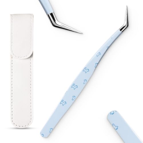 Craft Tweezers, Precision Tweezers with Leather Pouch for Stickers - color: Blue