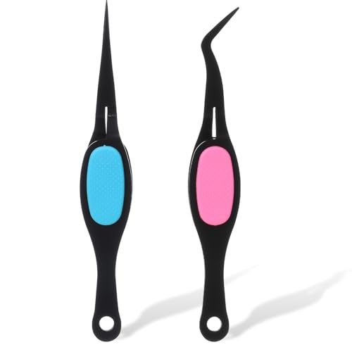 Ymapinc 2PCS Stainless Steel Reverse Tweezers for Crafts, False Eyelashes Precision Jewelry Tweezers for Stickers, Beading Bracelet Making Art - color: Black
