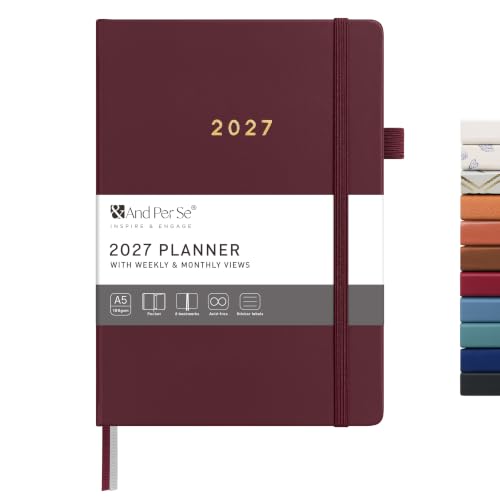 &And Per Se 2027 Planner, 12-Month Monthly & Weekly, 2027 Calendar Planner with 100gsm Paper, A5 Hardcover Faux Leather, 5.7" x 8" (Dark Red) - color: Dark Red, size: 5.7" x 8"(Jan 2027-Dec 2027)