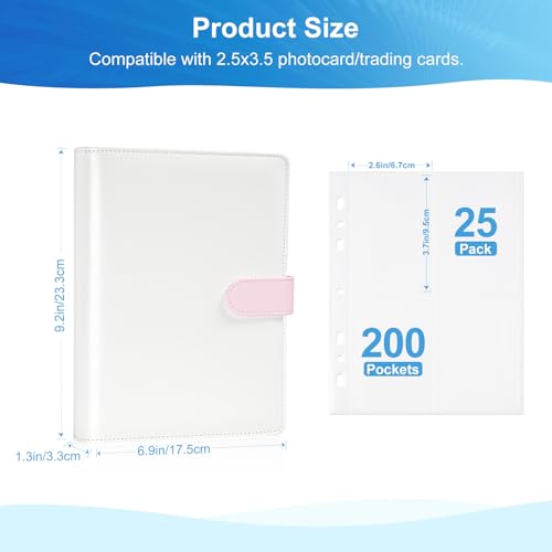 4 Pocket Trading Card Binder Holds 200 Cards, 25 Removable Double-Sided Sleeves, Baseball Card Album, Compatible with Sports, TCG & Game Cards, Card Collection Storage (Pink) - color: White-Pink
